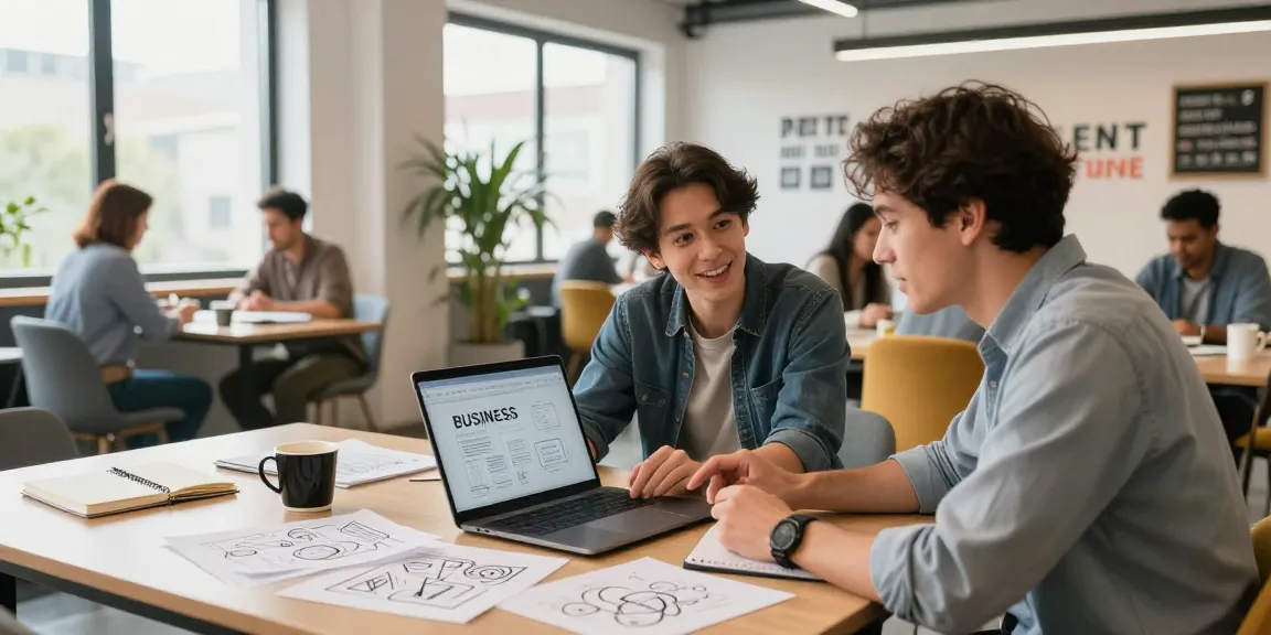 Innovative collaboration at https://www.startsomethingpc.com in a bright co-working space, showcasing young entrepreneurs and mentors.