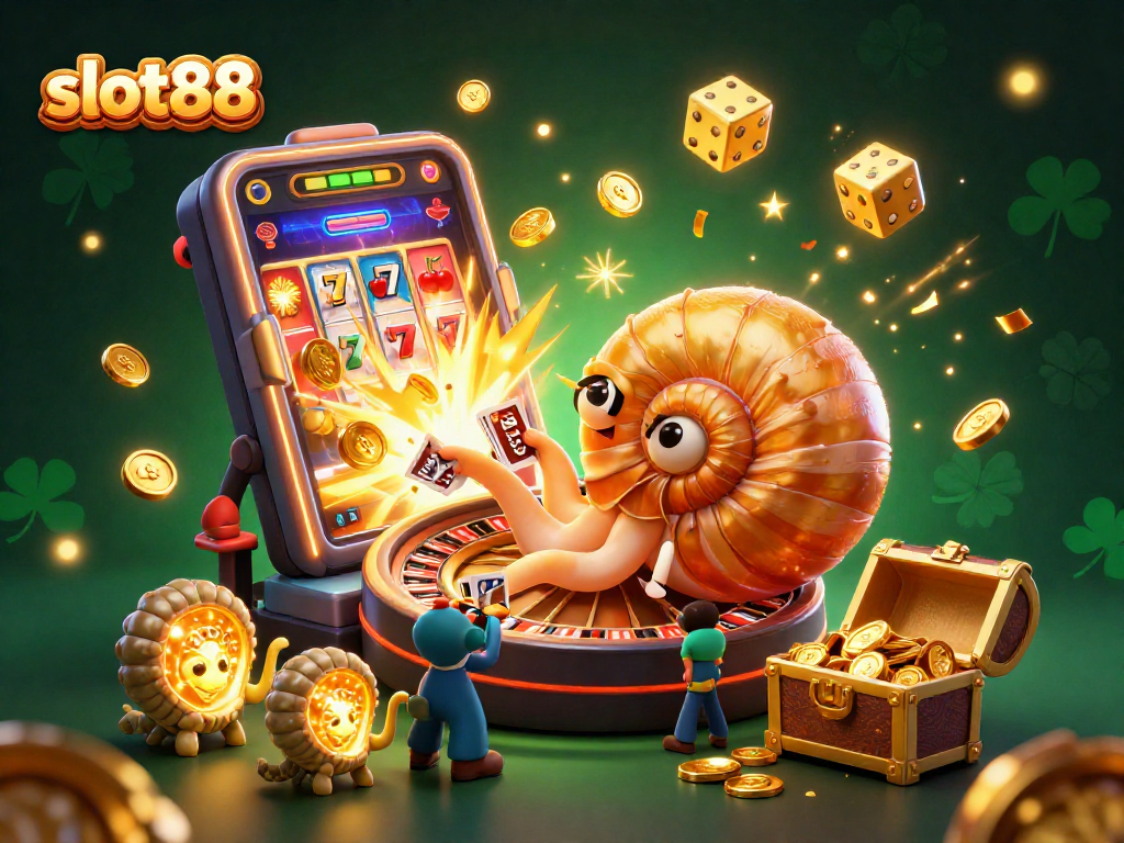 Engage with exciting slot88 jackpots alongside a vibrant 3D casino scene filled with dynamic gaming elements.