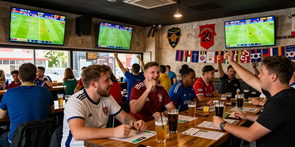 Exciting betting atmosphere featuring keobongdahomnay in a vibrant sports bar during a major soccer match.