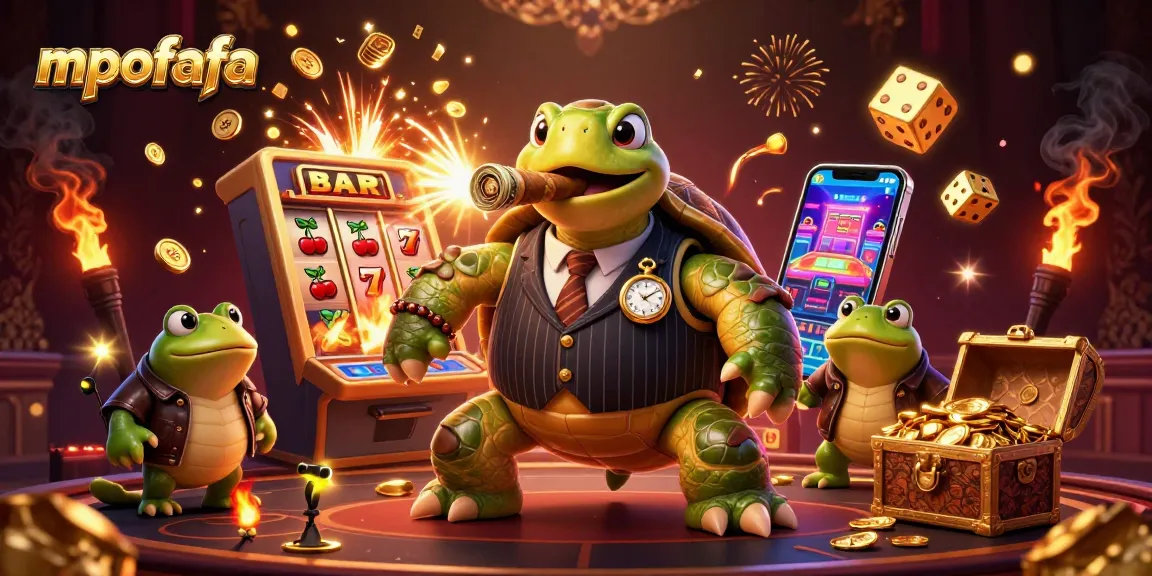 Win big at mpofafa with a turtle mobster and bullfrog enforcers in a vibrant casino scene.