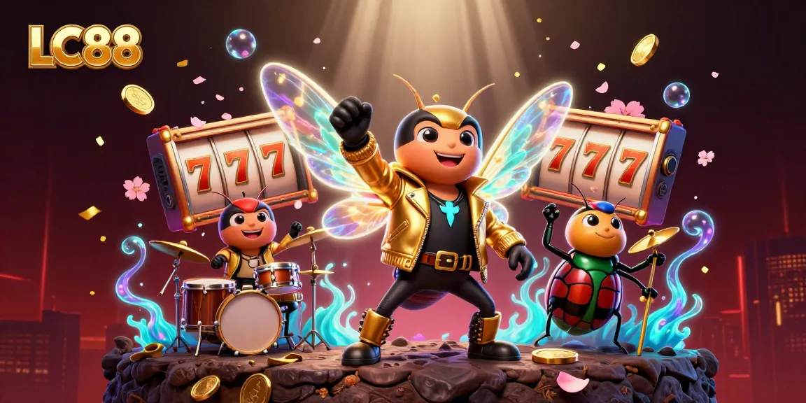 Engage in exciting gameplay at LC88 with vibrant slot reels and colorful characters in a dynamic casino atmosphere.