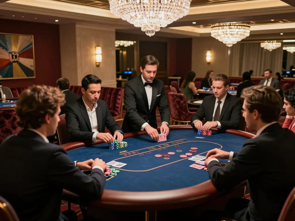 Players enjoying high-stakes poker in the luxurious rik vip gaming area, capturing strategic gameplay moments