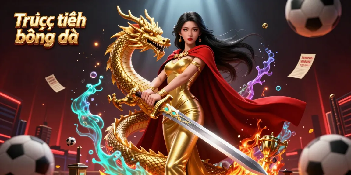Bet on Trực tiếp bóng đá with dynamic football elements and a stunning warrior queen illustration.