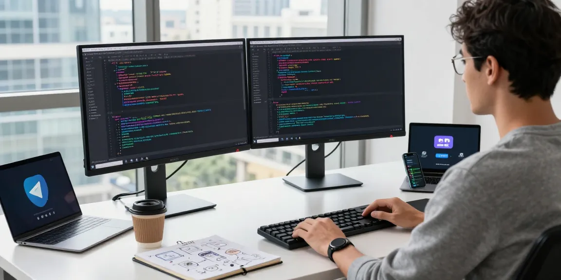 Developer coding the 纸飞机中文版 app in a modern office environment, showcasing productivity and innovation.