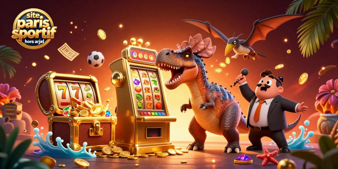 Pariez sur le site paris sportif hors arjel avec une scène animée de dinosaures et de machines à sous