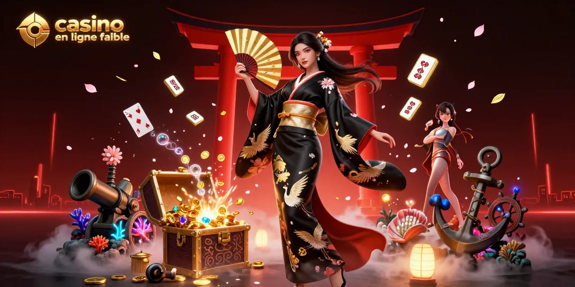 Vivez une scène vibrante de casino en ligne fiable mettant en vedette une élégante femme asiatique au milieu d'éléments de jeu dynamiques.