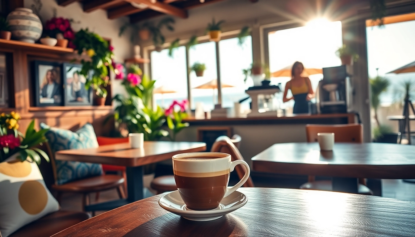 Coffee Shop Lloret de Mar scene with a welcoming barista serving coffee in a cozy setting.