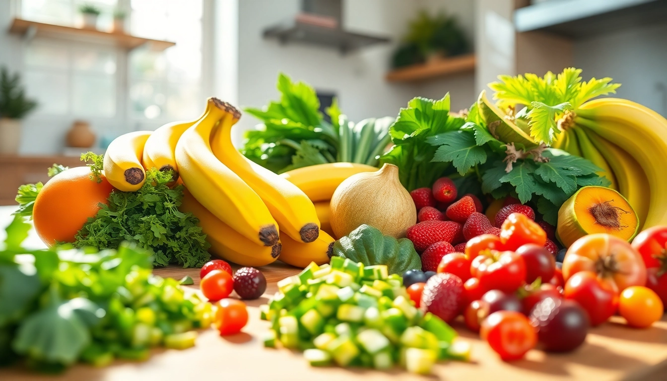 Enhancing health with a colorful display of fresh fruits and vegetables in a modern kitchen setting.