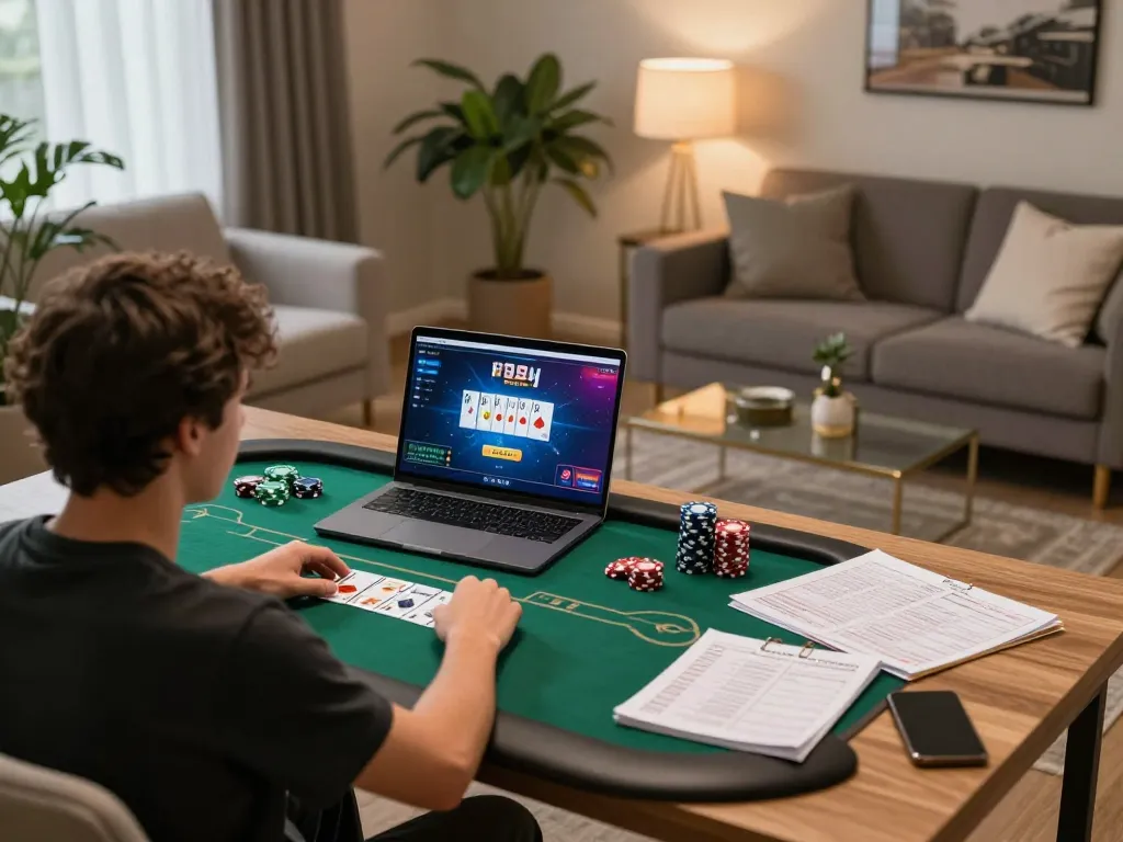Player at an online poker game on O8, showcasing vibrant gaming interface and relaxed atmosphere.