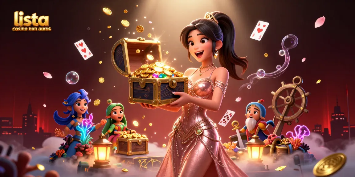 Esplora lista casino non aams con un'incredibile illustrazione 3D di una donna gioiosa che rivela tesori.