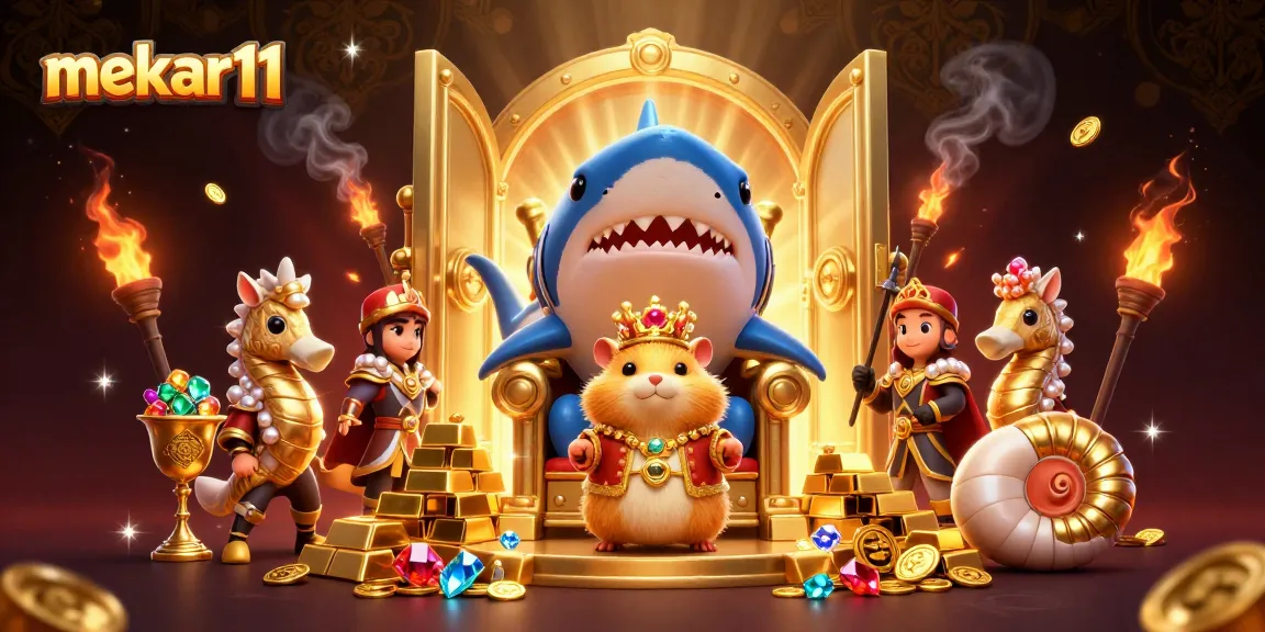 Experience the excitement of mekar11 with a golden hamster king and treasure-filled scene.
