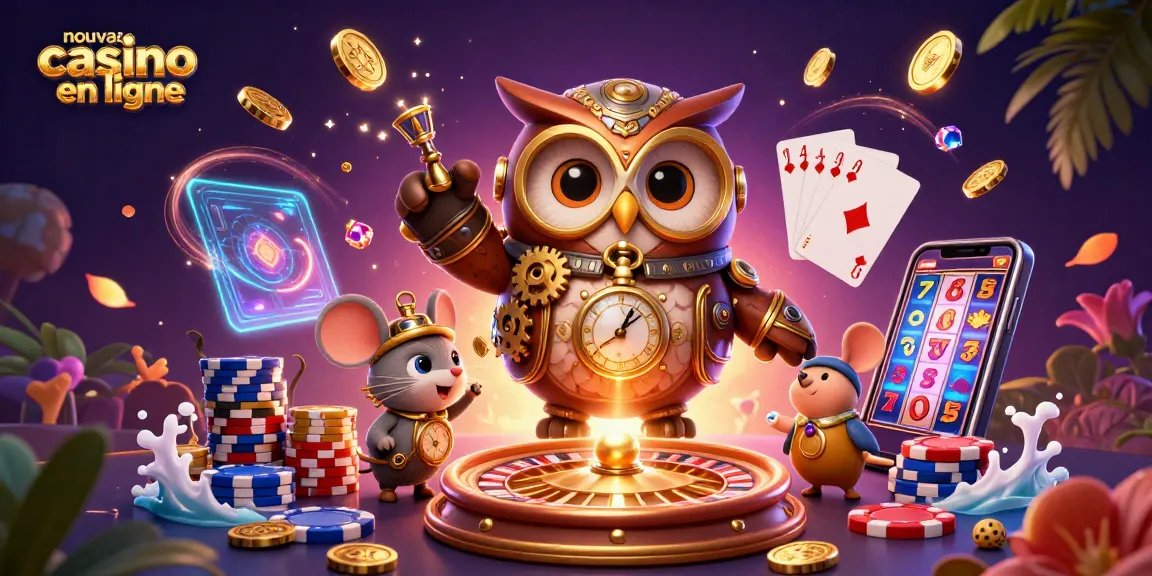 Jouer et gagner dans un nouveau casino en ligne avec des personnages de casino animés et des éléments dynamiques.