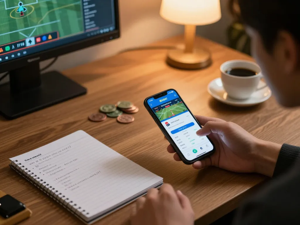 Sports enthusiast analyzing odds and strategies on nhà cái 8xbet mobile app during a sports viewing session
