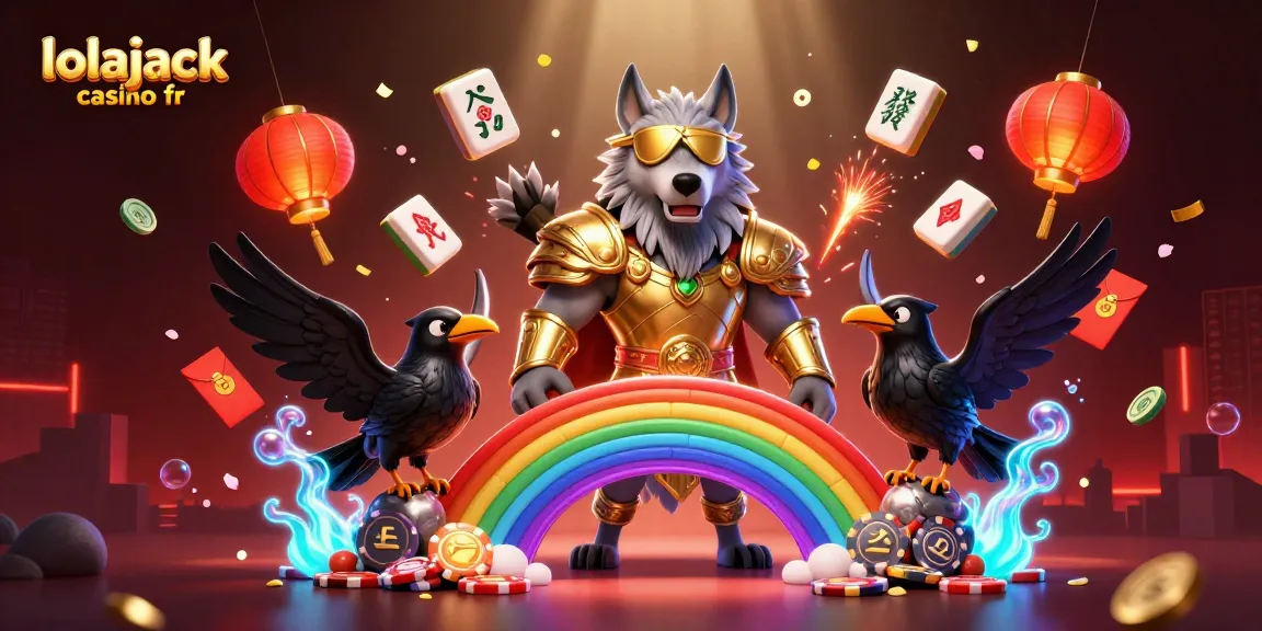 Experience the adventure at lolajack casino fr with Odin wolf and mythical elements in a vibrant casino scene.