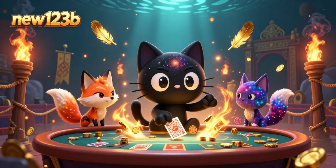 Experience the excitement of new123b as the cosmic casino comes alive with animated characters and golden elements.