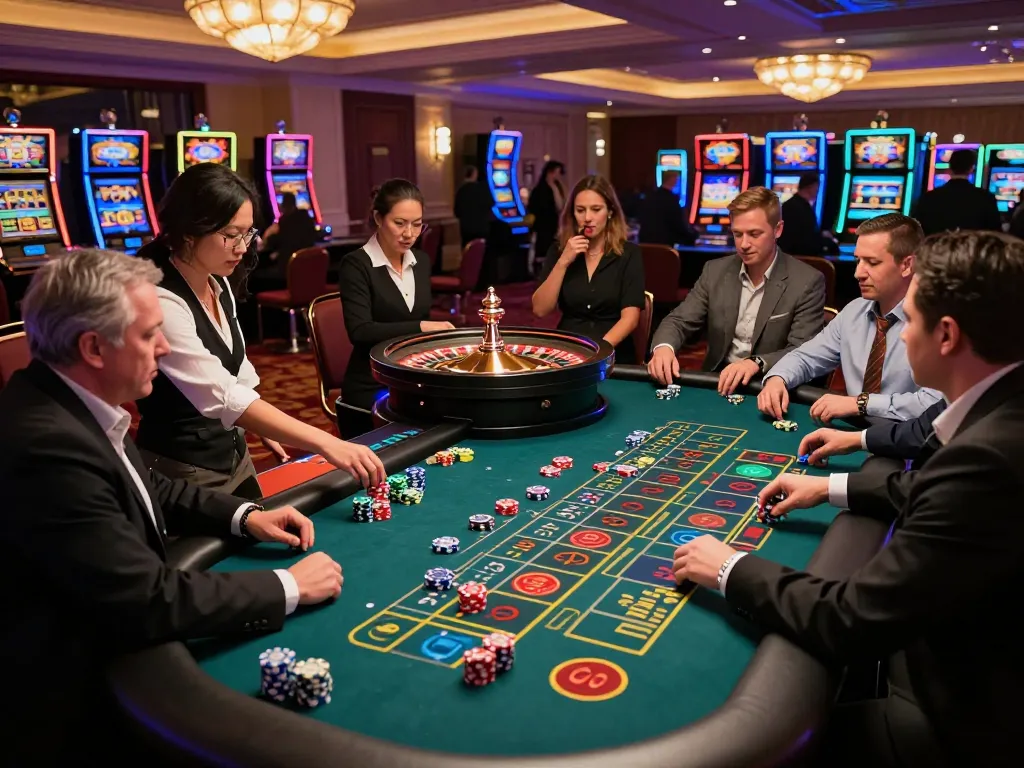 Experience thrilling roulette bets at rokok88 casino, with players engaged and a spinning wheel in action.
