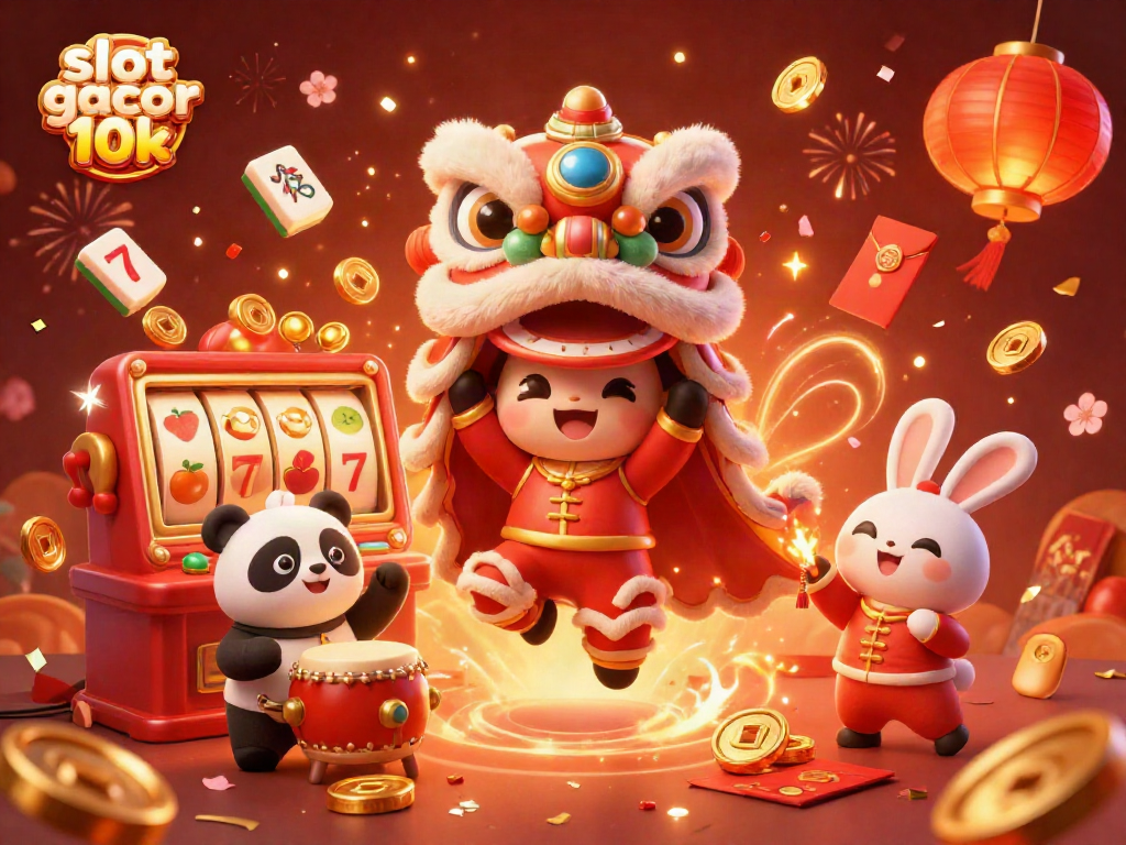 Spin the reels of slot gacor 10k with lively characters celebrating luck and fortune.