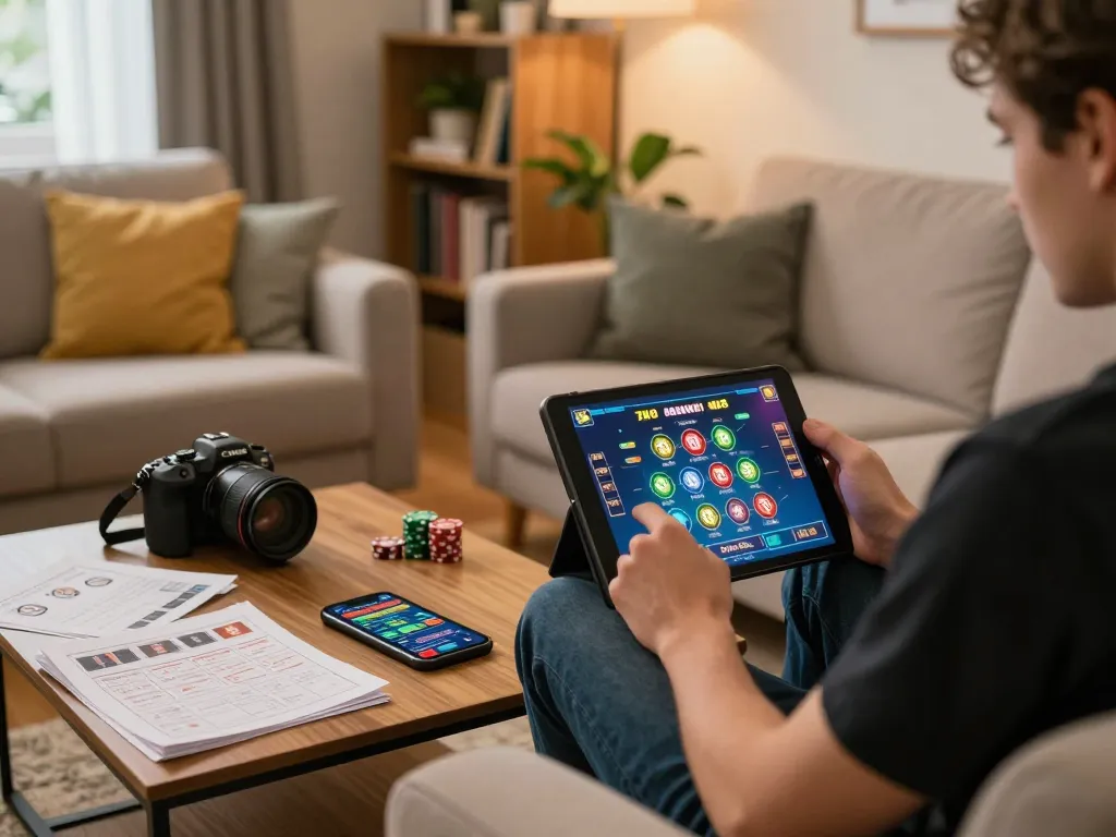 Engaging scene of a person playing on 789 club during a cozy home gaming session.