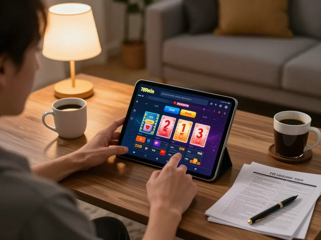 Engaging gameplay on 789win vip app in a cozy home setting, promoting responsible gambling.