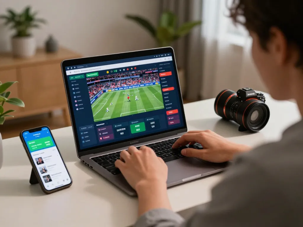 3win user analyzing sports odds on laptop during online gaming session at home