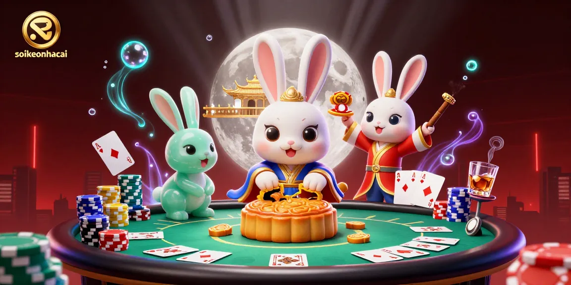 Engage in soikeonhacai with vibrant poker action amidst moonlit folklore scenery