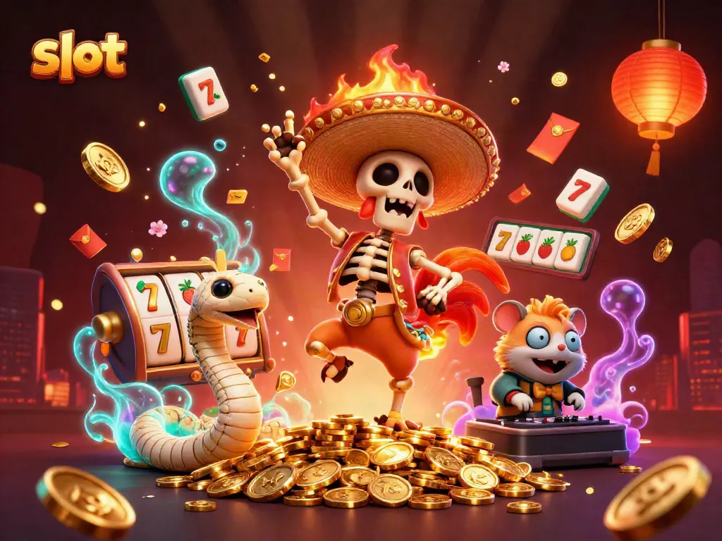 Slot yang menarik dengan karakter kartun meriah dan simbol kemenangan.