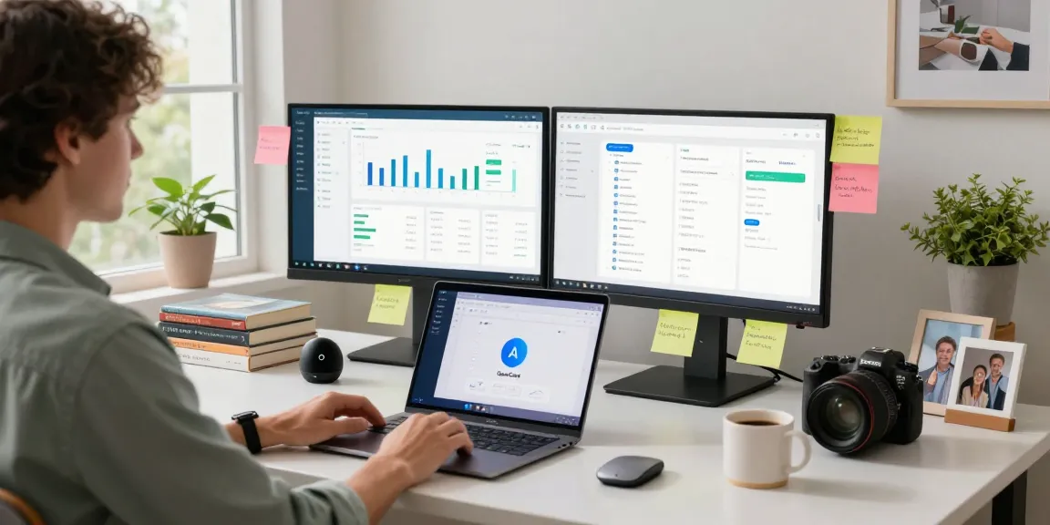 OpenClawd setup at a modern desk with AI software, tech monitors, and productivity tools.