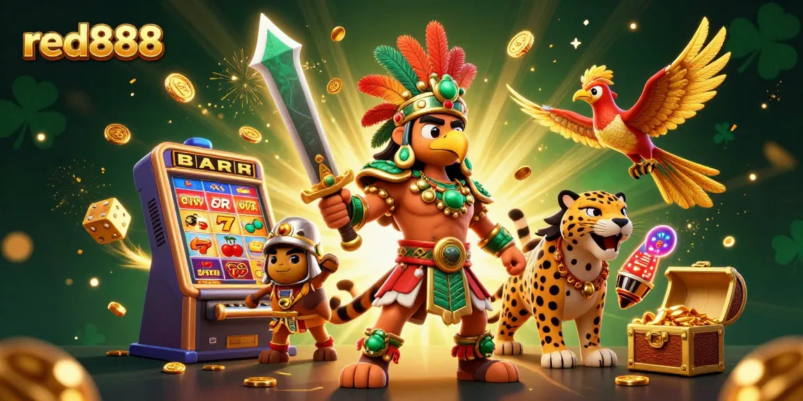 Experience the thrill of red888 with a vibrant 3D Aztec-inspired casino scene featuring dynamic slot elements.