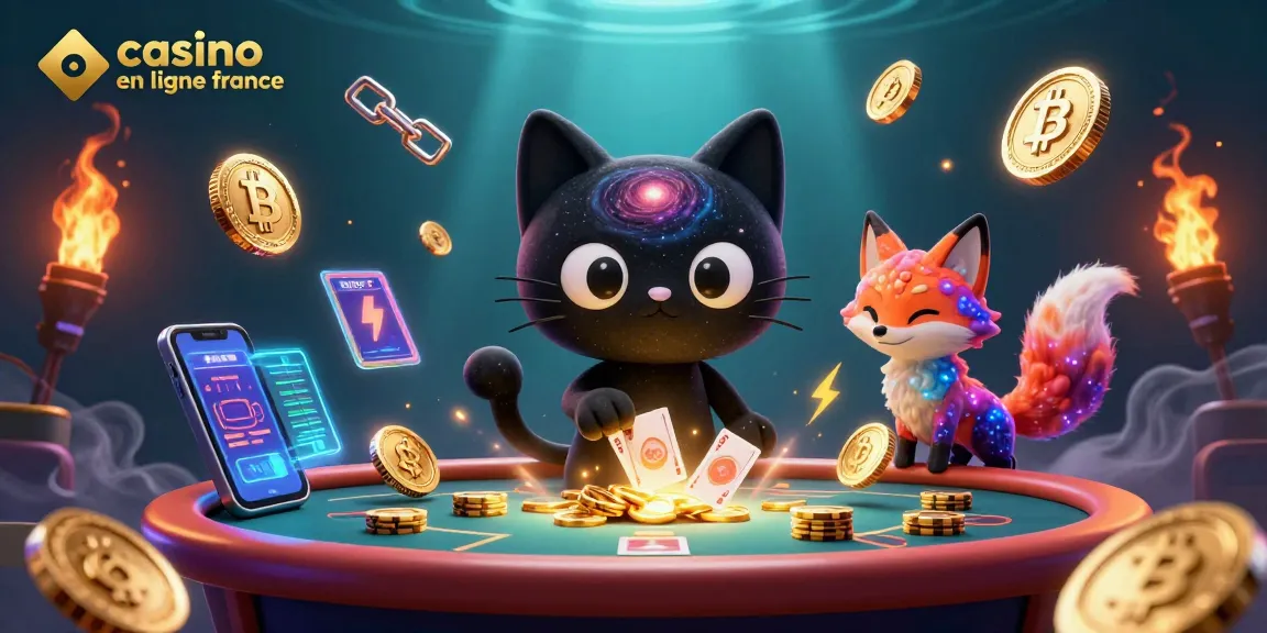 Plongez dans l'univers du casino en ligne France avec un chat noir gravitationnel et un renard nébuleux.