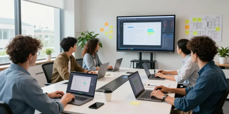 Collaborative team using Snipaste for 截图软件下载 at a modern office workspace, showcasing effective screenshot techniques.